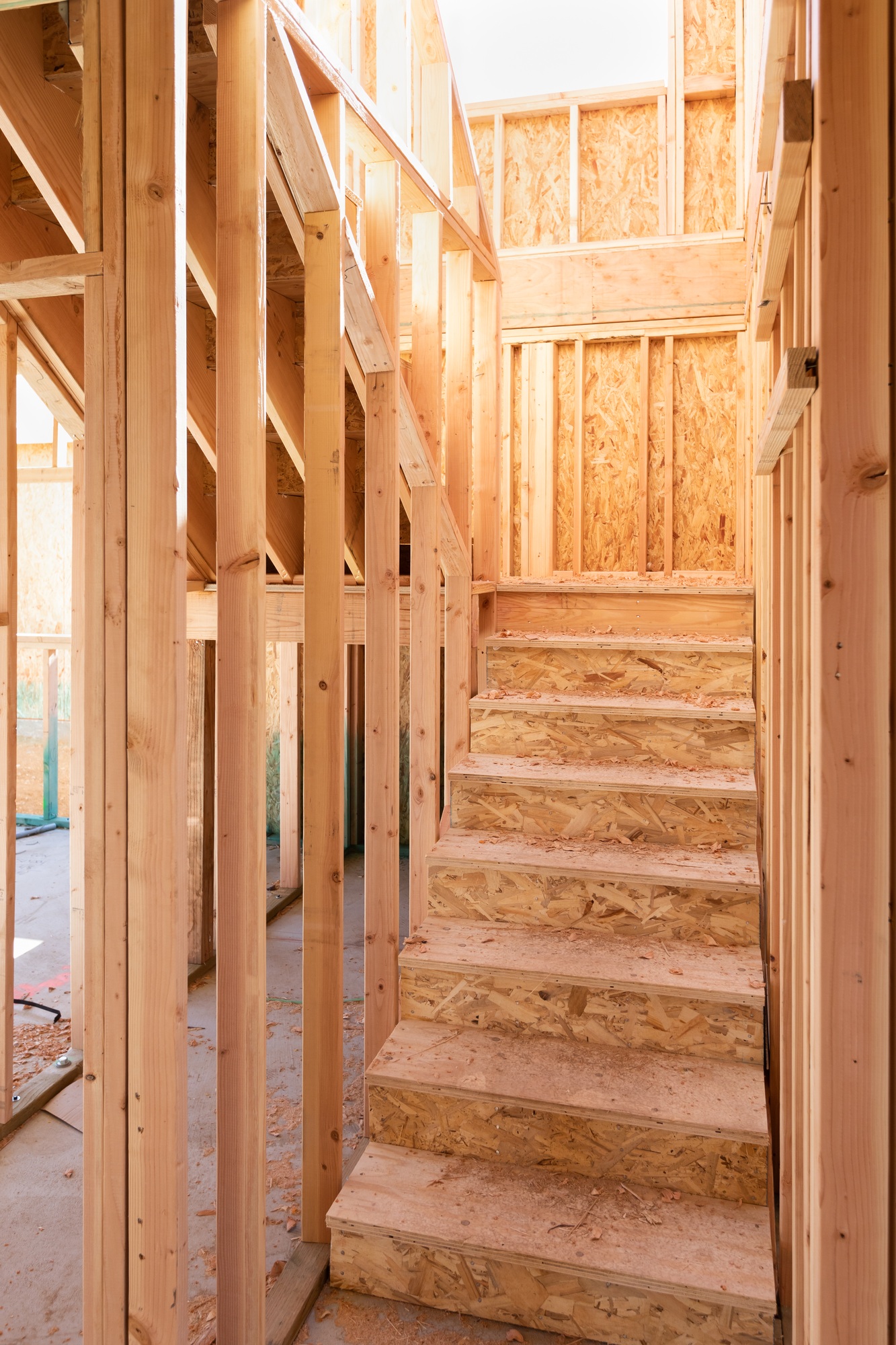 Unfinished Staircase Framing of New Home At Construciton Site